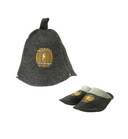 Комплект №1 шапка банная + тапочки «Домашняя Винокурня» с бочкой