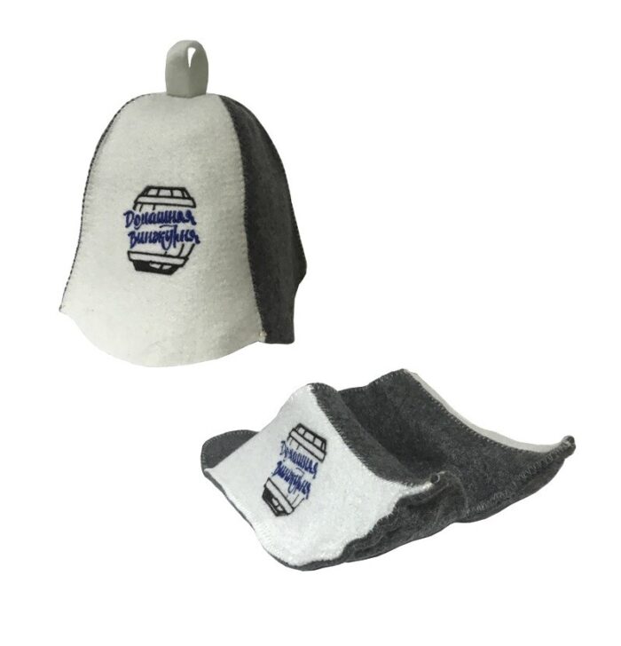 Комплект №2 шапка банная + тапочки с логотипом «Домашняя Винокурня»